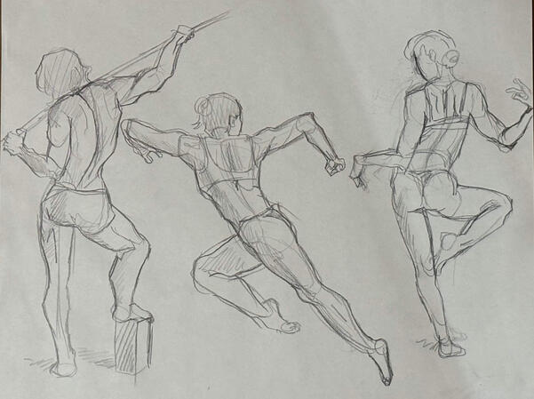 7 min gesture drawings, pencil (april 2026)